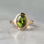 2.5ct Oval Peridot Signet Ring - Natural Stone - August Birthstone