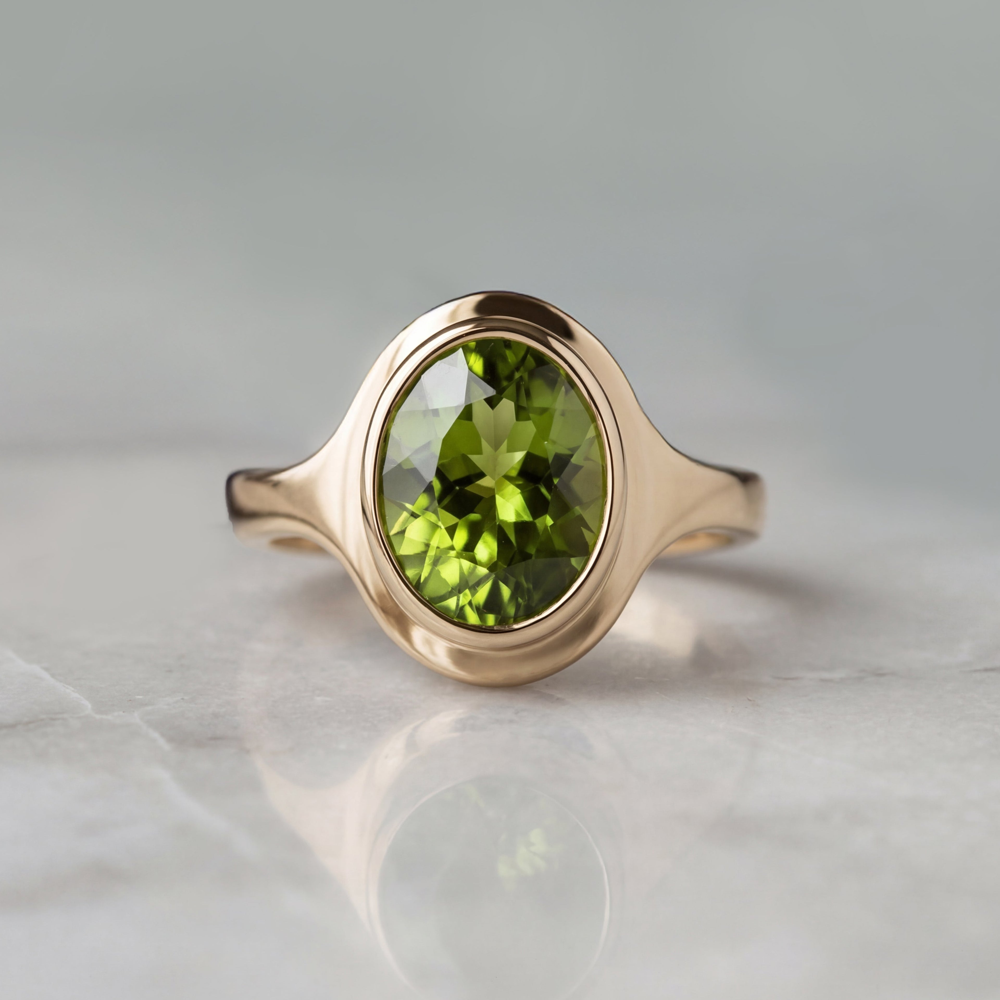 2.5ct Oval Peridot Signet Ring - Natural Stone - August Birthstone