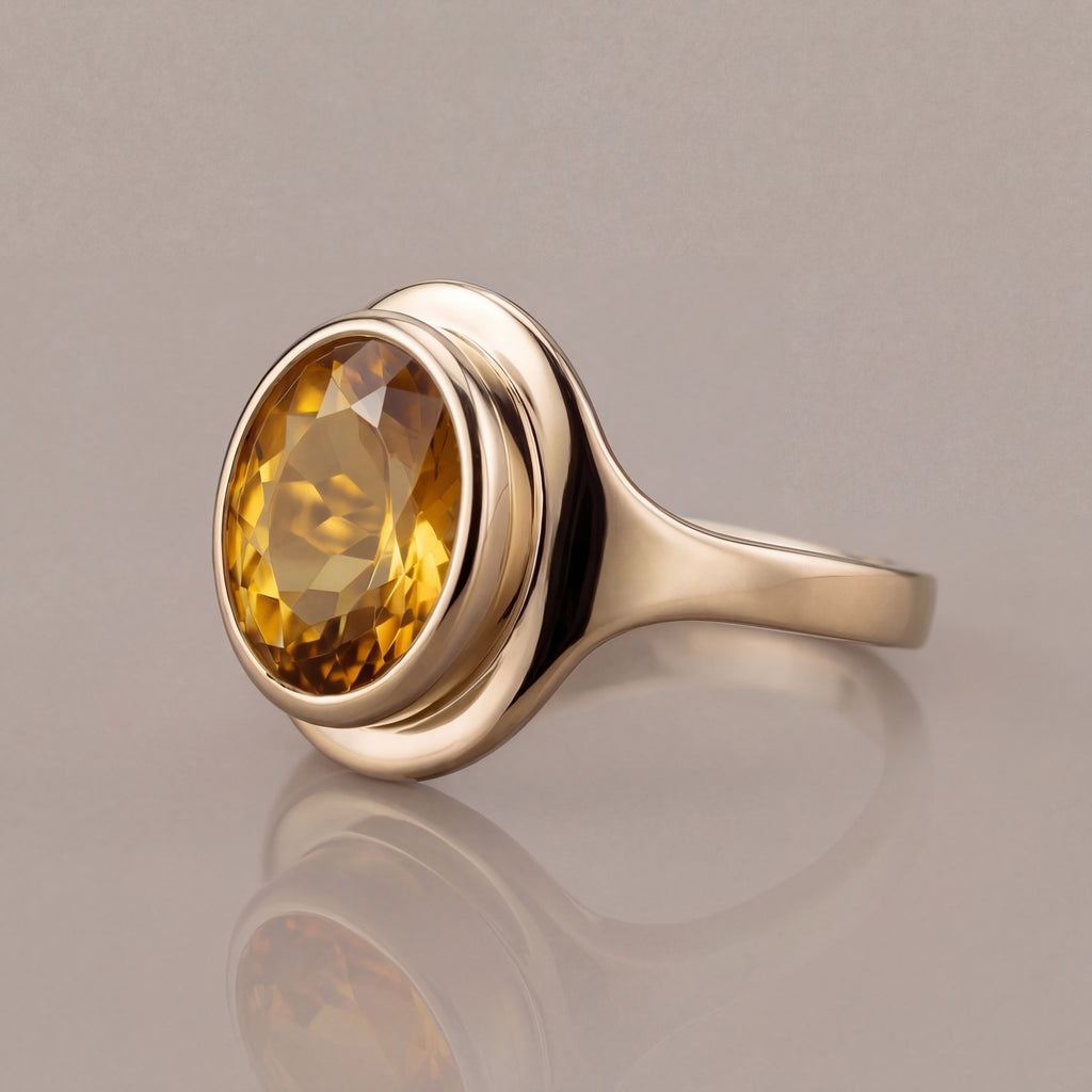 Oval Peridot 2.5ct Bezel Signet Ring - Natural Stone - August Birthstone