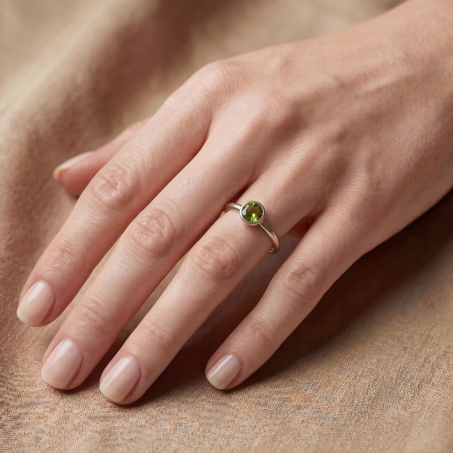 Peridot Solitaire Ring - Natural Stone - August Birthstone
