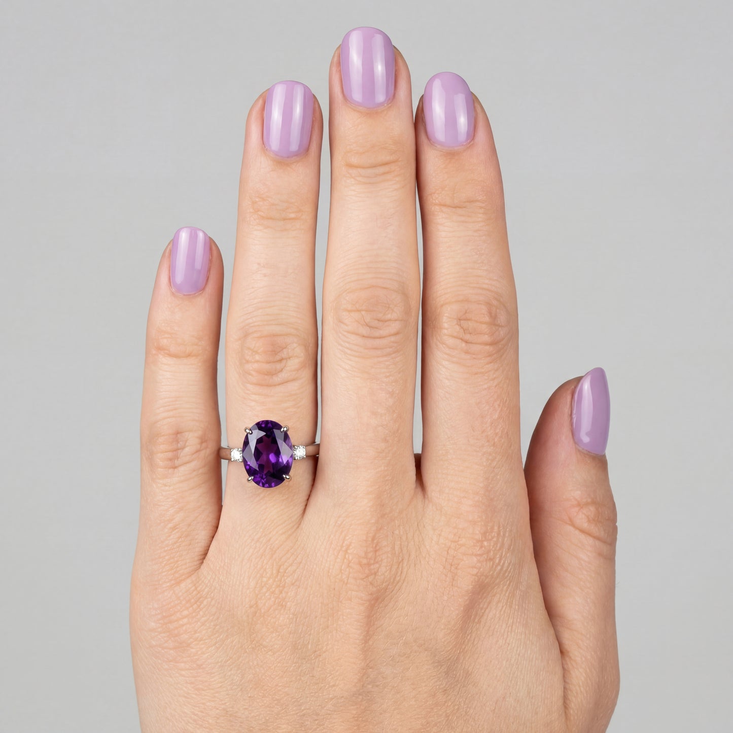 2.0ct Oval Amethyst 3 Stone Ring - Natural Stone - February Birthstone
