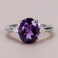 2.0ct Oval Amethyst 3 Stone Ring - Natural Stone - February Birthstone
