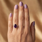 2.5ct Oval Amethyst 3 Stone Ring - Natural Stone - February Birthstone