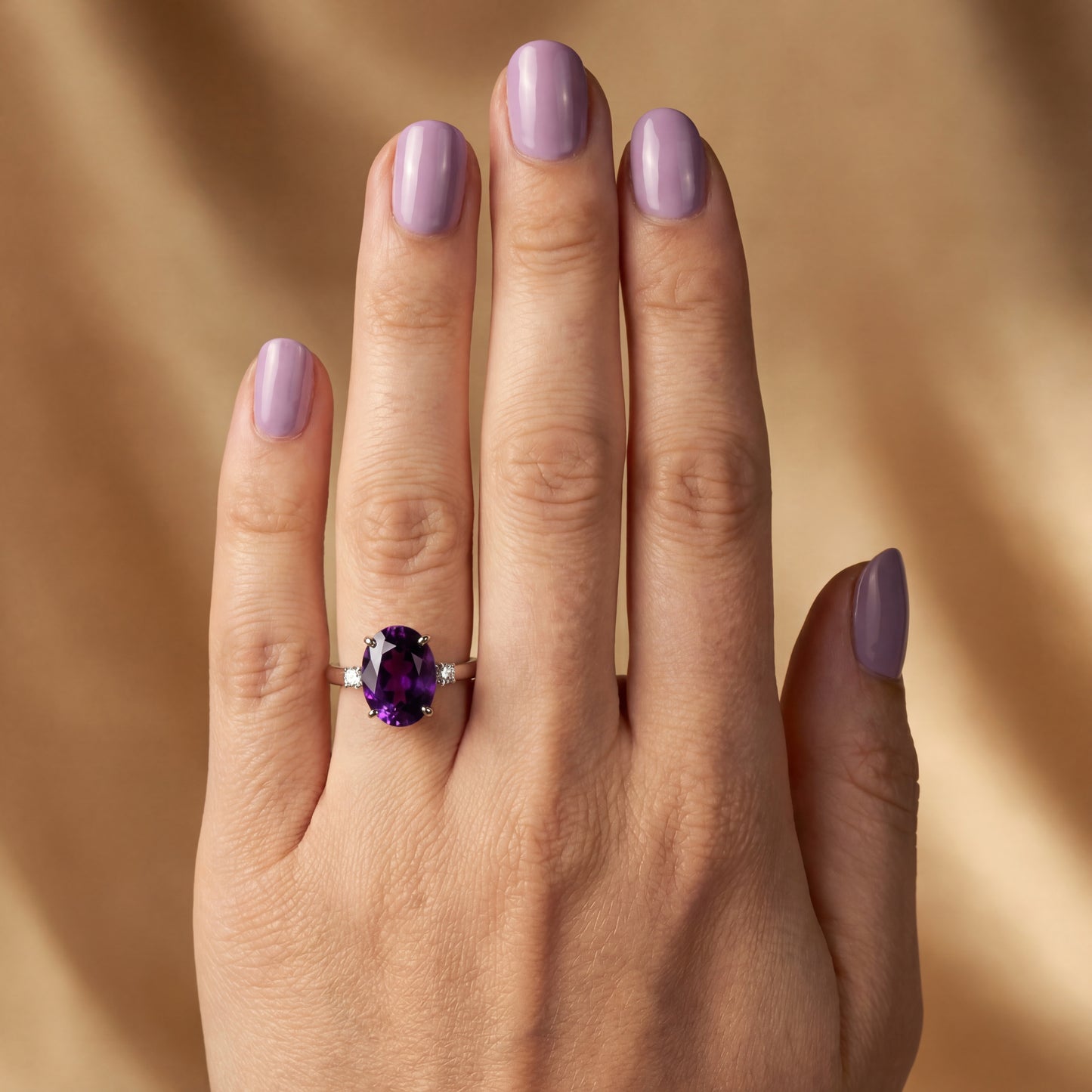 2.0ct Oval Amethyst 3 Stone Ring - Natural Stone - February Birthstone