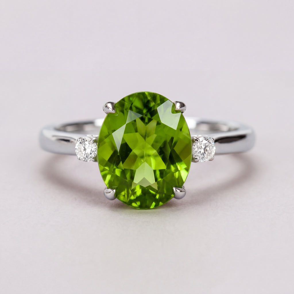 Oval Amethyst 2.5ct - 3 Stone Ring with Diamonds - Natural Stones - February Birthstone