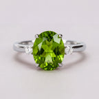 Oval Amethyst 2.5ct - 3 Stone Ring with Diamonds - Natural Stones - February Birthstone