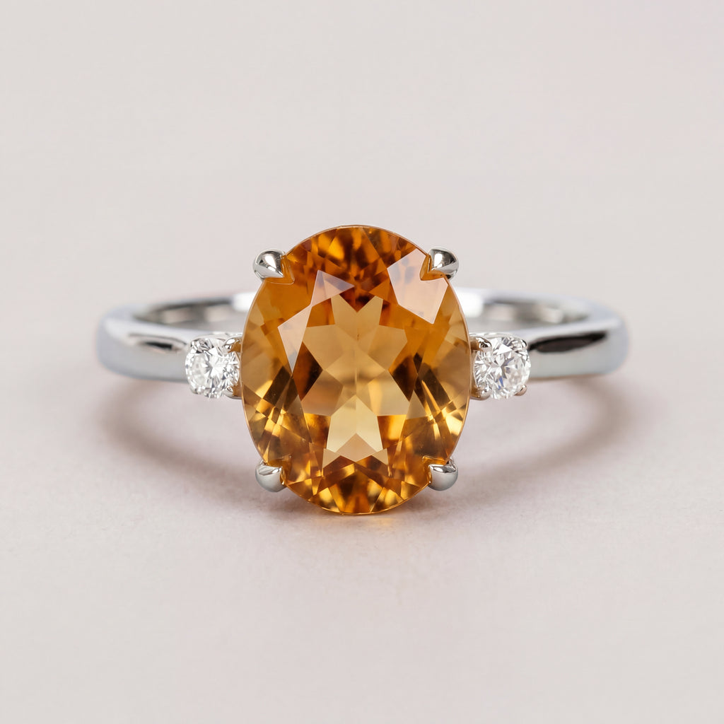 Oval Amethyst 2.5ct - 3 Stone Ring with Diamonds - Natural Stones - February Birthstone