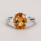 Oval Amethyst 2.5ct - 3 Stone Ring with Diamonds - Natural Stones - February Birthstone