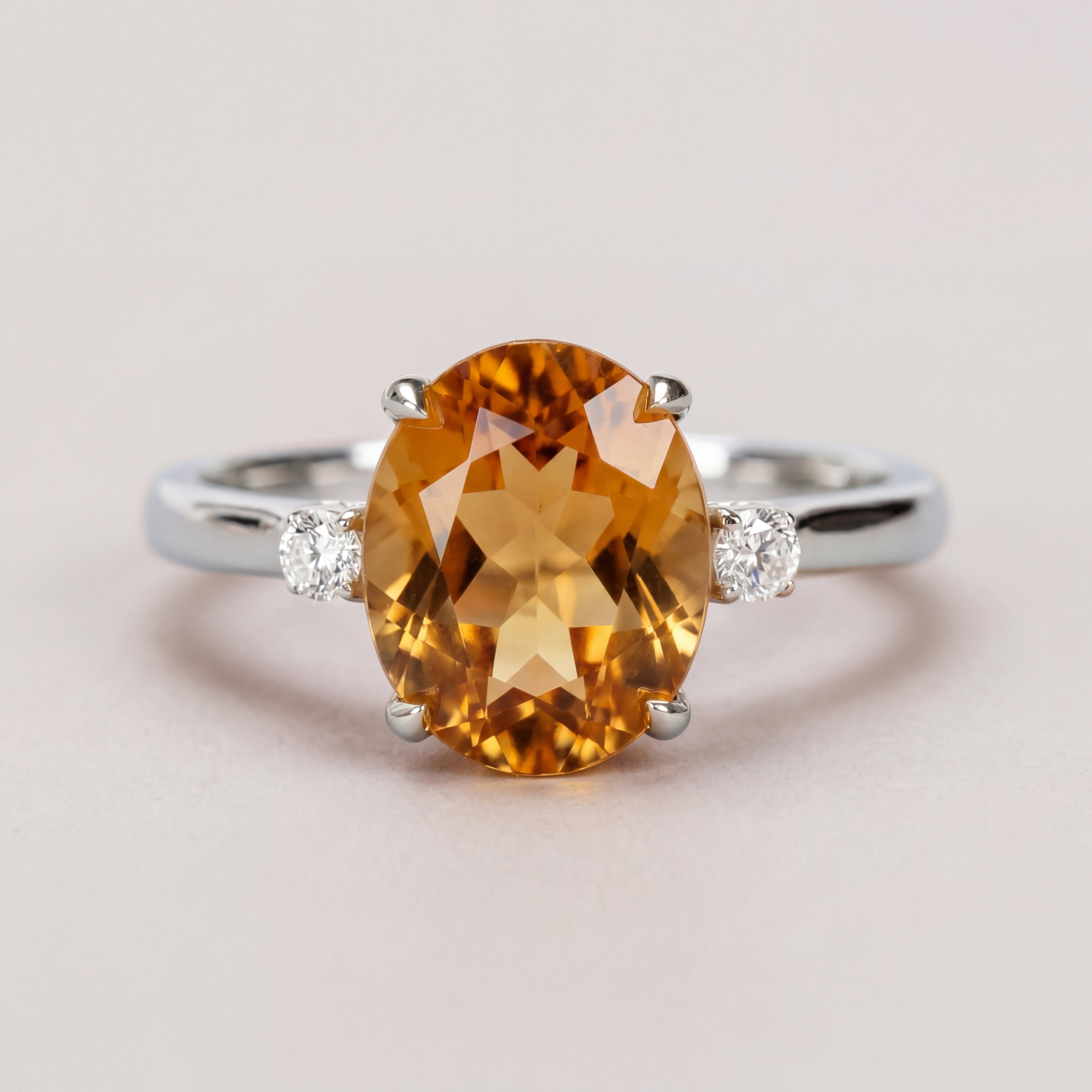 2.5ct Oval Amethyst 3 Stone Ring - Natural Stone - February Birthstone