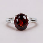 Oval Amethyst 2.5ct - 3 Stone Ring with Diamonds - Natural Stones - February Birthstone