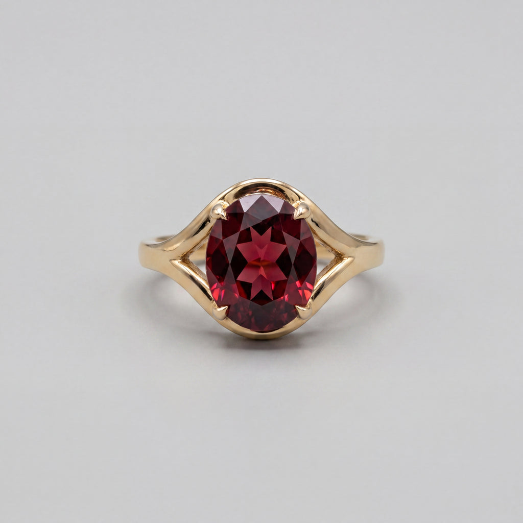 2.5ct Oval Garnet Split Shank Ring - Natural Stone - January Birthstone